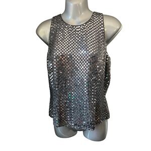 Ann Taylor Silver Sequin Sleeveless Top Party Tank Shimmer Sparkle